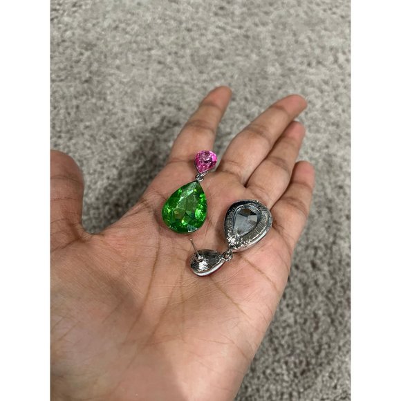 Pink& green earring pink Green crystal green teardrop peridot long green earring - Picture 9 of 10